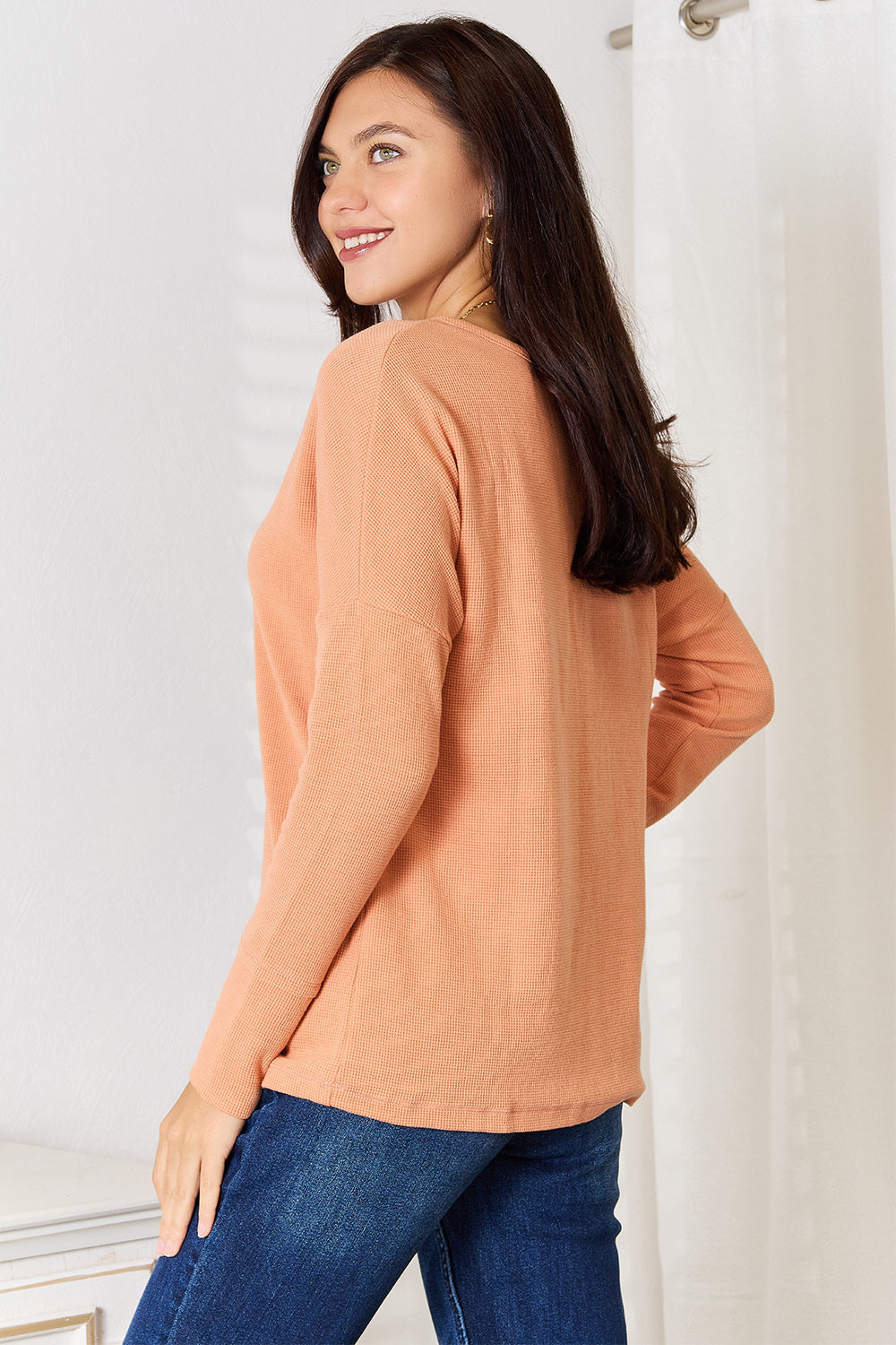 Basic Bae Half Button Long Sleeve Top - GT Elegance