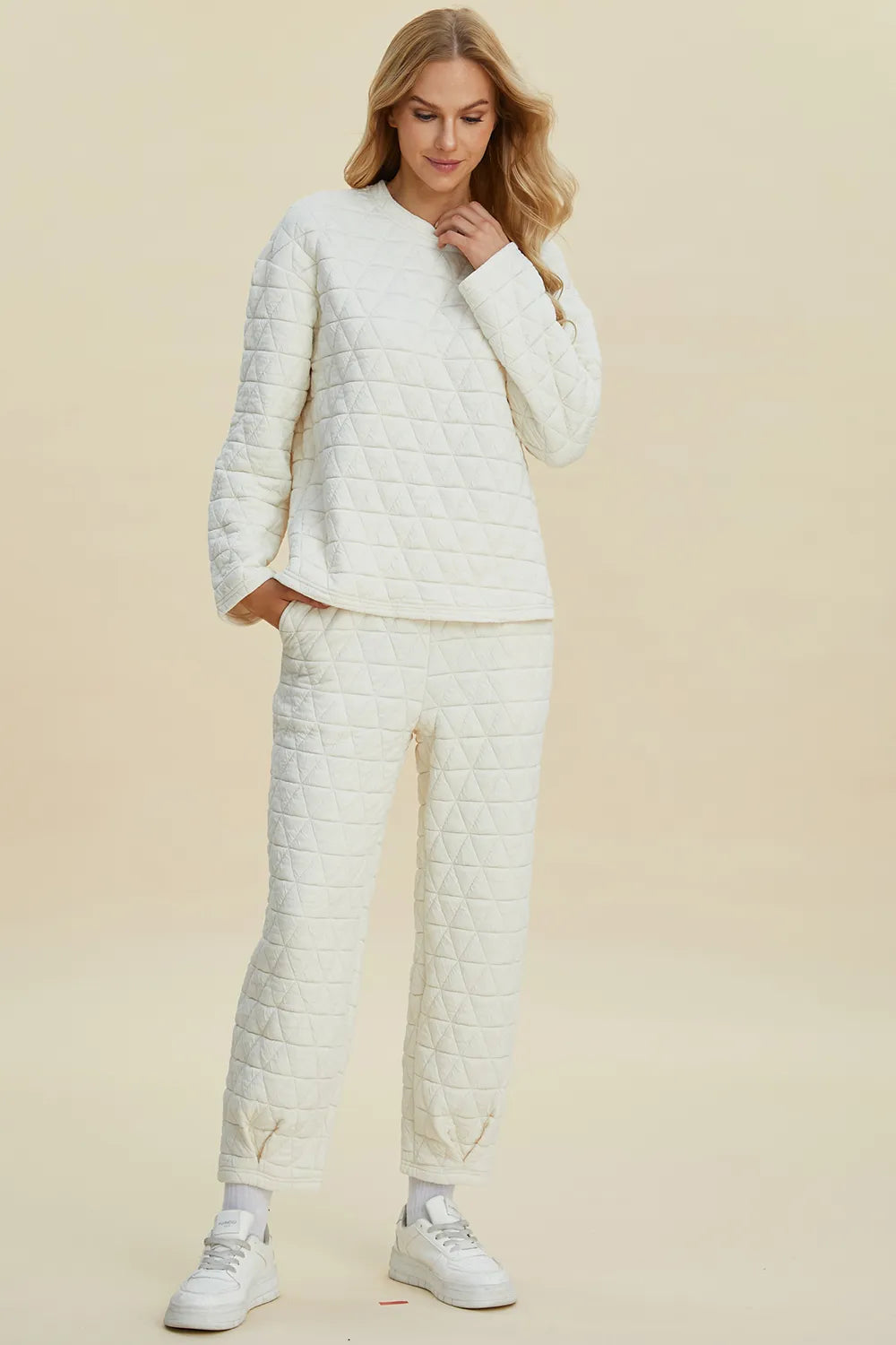 Textured Round Neck Long Sleeve Top and Pants Set - GT Elegance