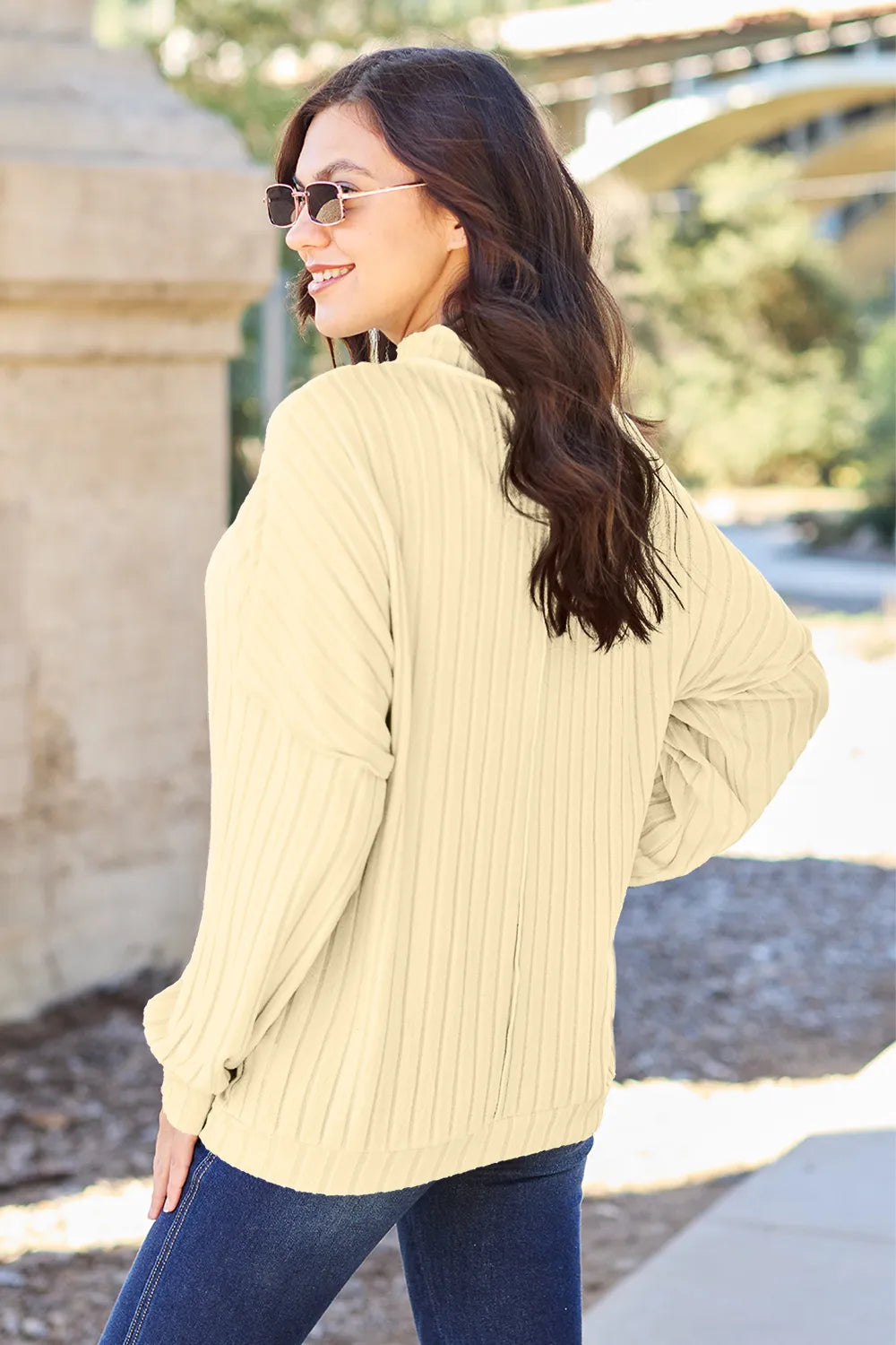 Basic Bae Full Size Ribbed Exposed Seam Mock Neck Knit Top - GT Elegance