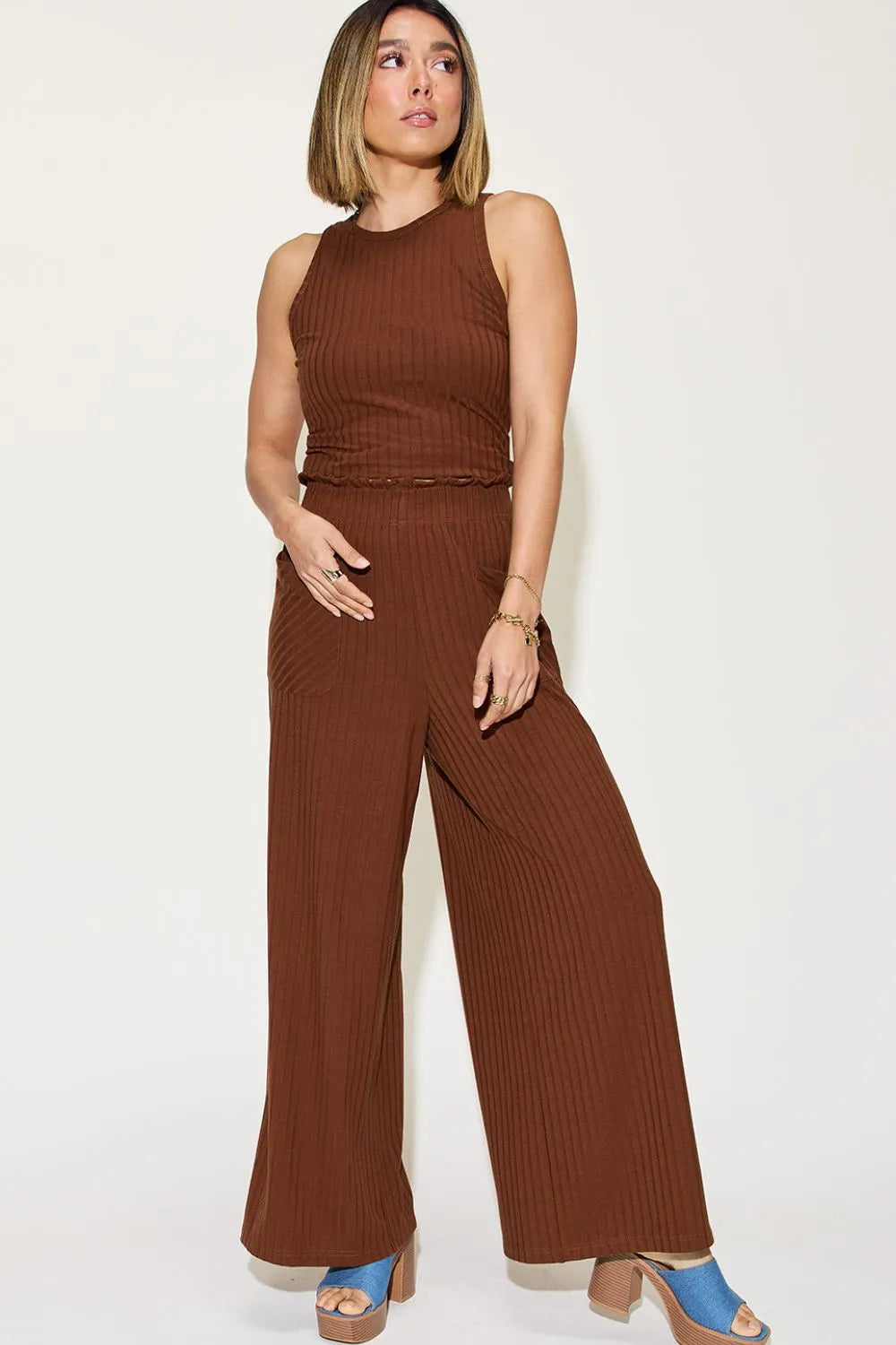 Ribbed Tank and Wide-Leg Pants Set - GT Elegance