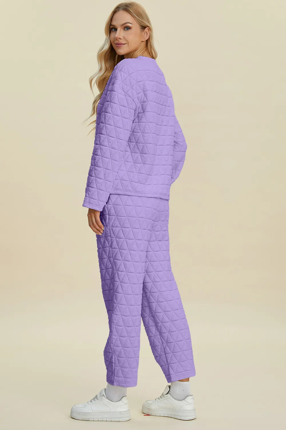 Textured Round Neck Long Sleeve Top and Pants Set - GT Elegance