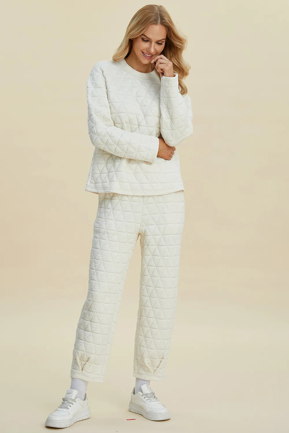 Textured Round Neck Long Sleeve Top and Pants Set - GT Elegance