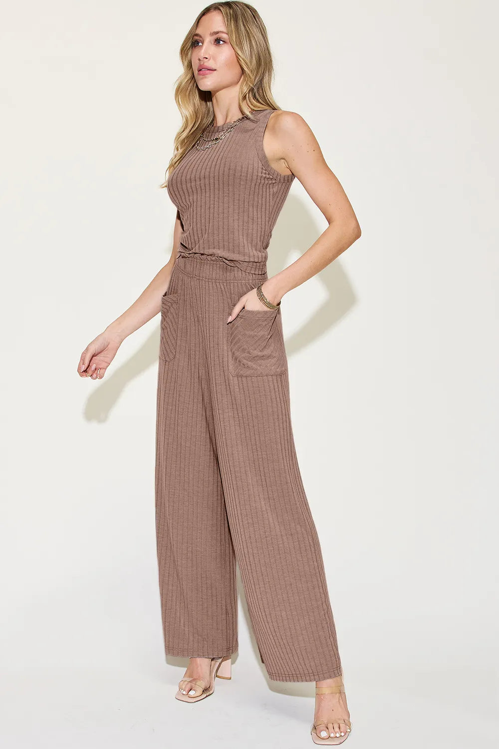 Ribbed Tank and Wide-Leg Pants Set - GT Elegance