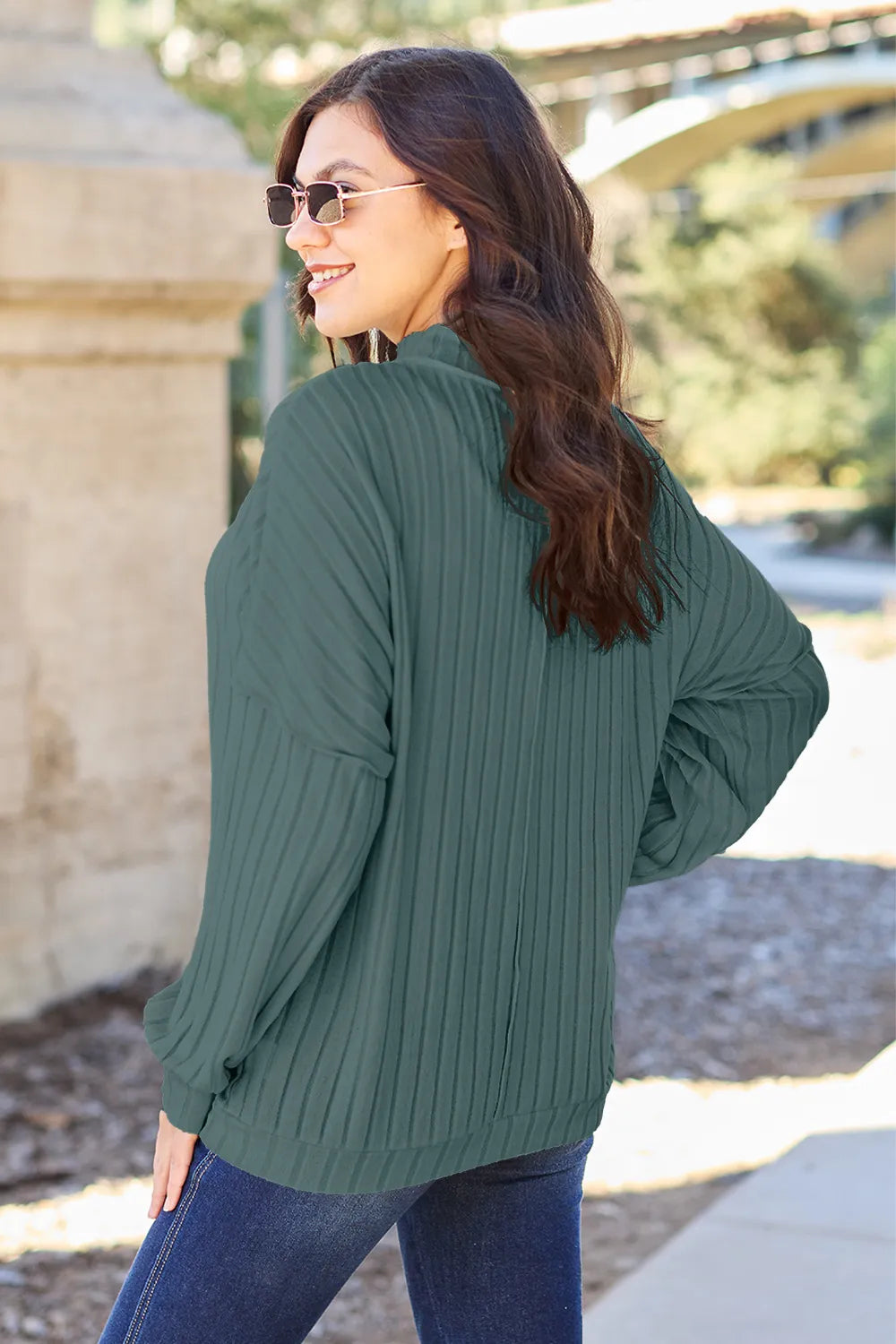 Basic Bae Full Size Ribbed Exposed Seam Mock Neck Knit Top - GT Elegance