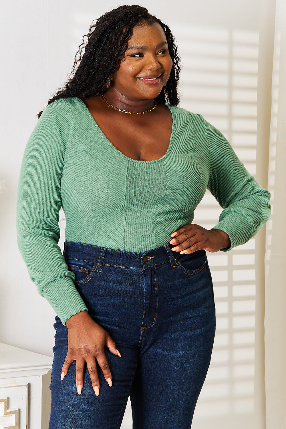 Basic Bae Scoop Neck Long Sleeve Top - GT Elegance