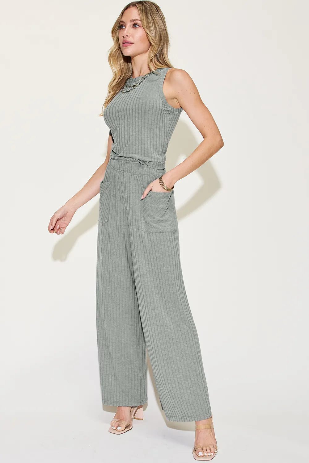 Ribbed Tank and Wide-Leg Pants Set - GT Elegance