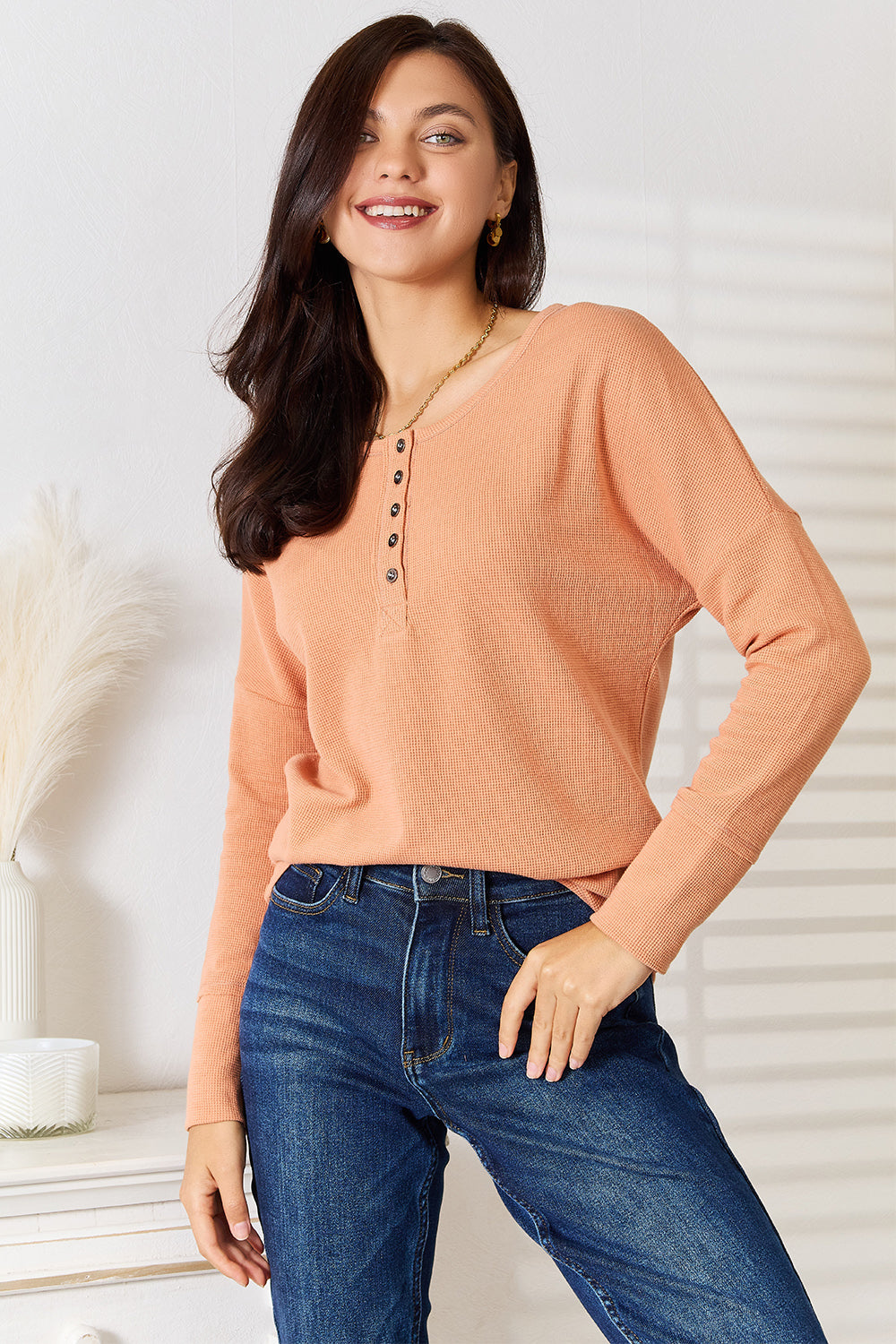 Basic Bae Half Button Long Sleeve Top - GT Elegance