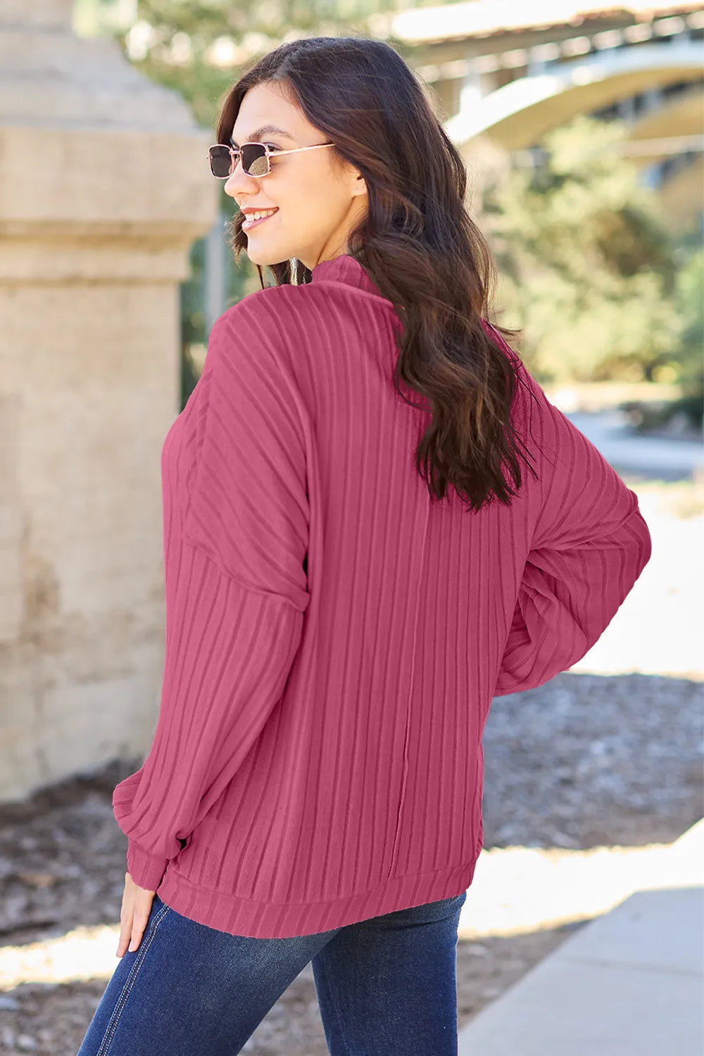 Basic Bae Full Size Ribbed Exposed Seam Mock Neck Knit Top - GT Elegance
