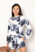Shiny Tie-Dye Round Neck Top and Shorts Lounge Set - GT Elegance