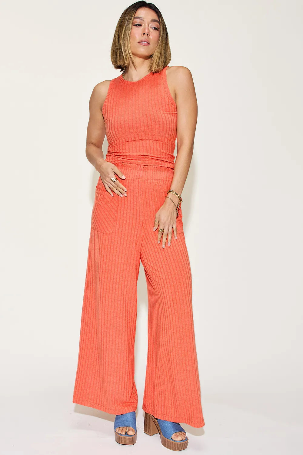 Ribbed Tank and Wide-Leg Pants Set - GT Elegance