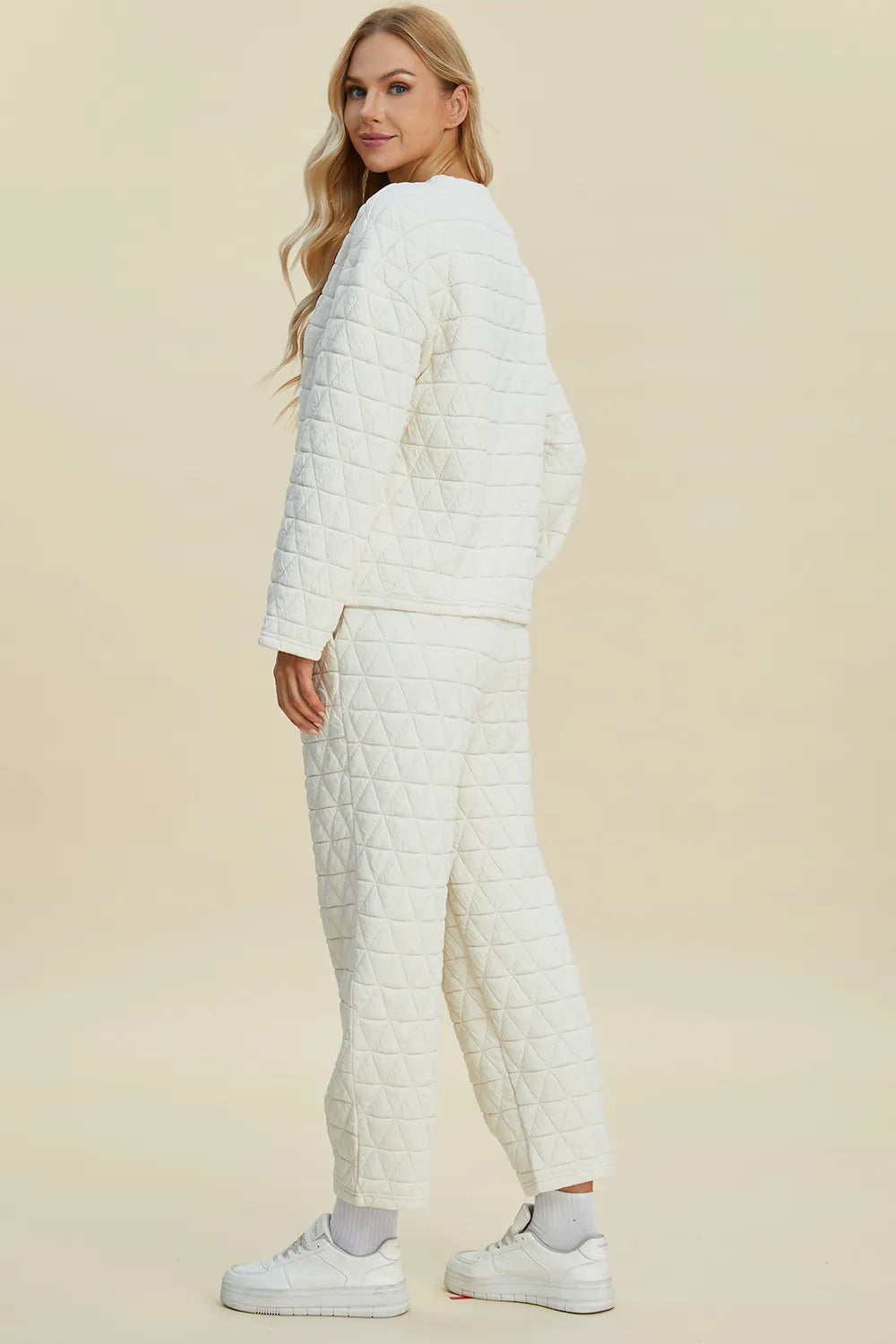 Textured Round Neck Long Sleeve Top and Pants Set - GT Elegance