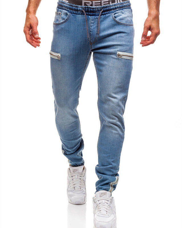 Men's Distressed Denim Jeans — Slim Straight Casual Trousers