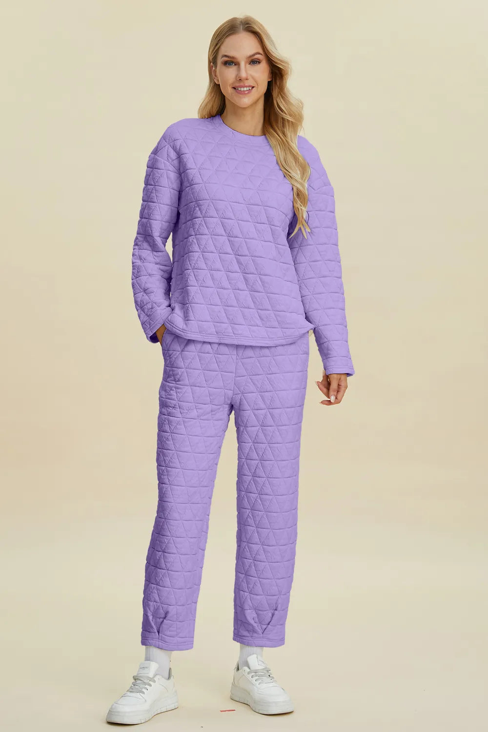 Textured Round Neck Long Sleeve Top and Pants Set - GT Elegance