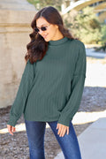 Basic Bae Full Size Ribbed Exposed Seam Mock Neck Knit Top - GT Elegance