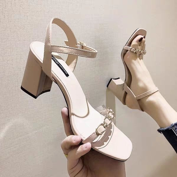 Korean Style Open-Toed Thick Heel Women's Shoes