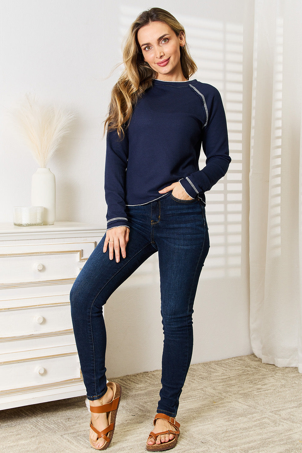 Basic Bae Long Raglan Sleeve Round Neck Top - GT Elegance