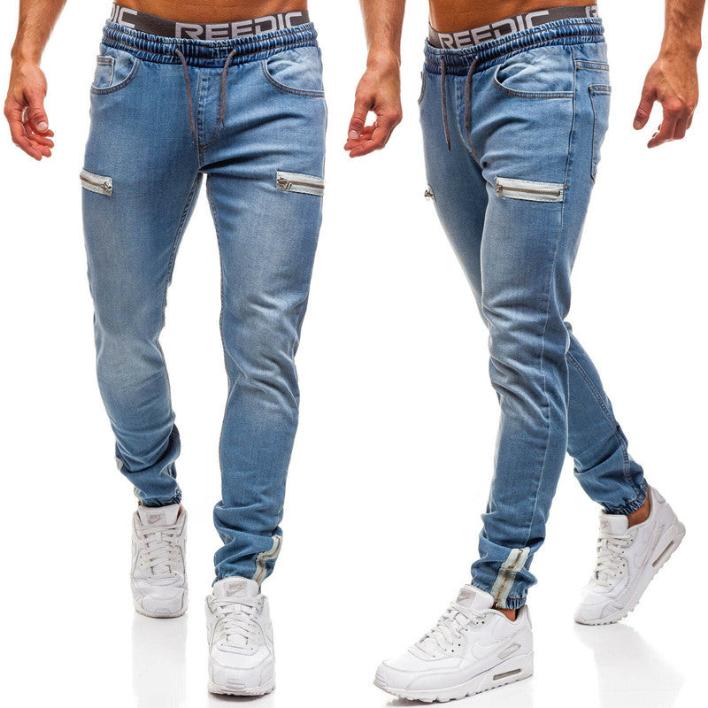 Men's Distressed Denim Jeans — Slim Straight Casual Trousers