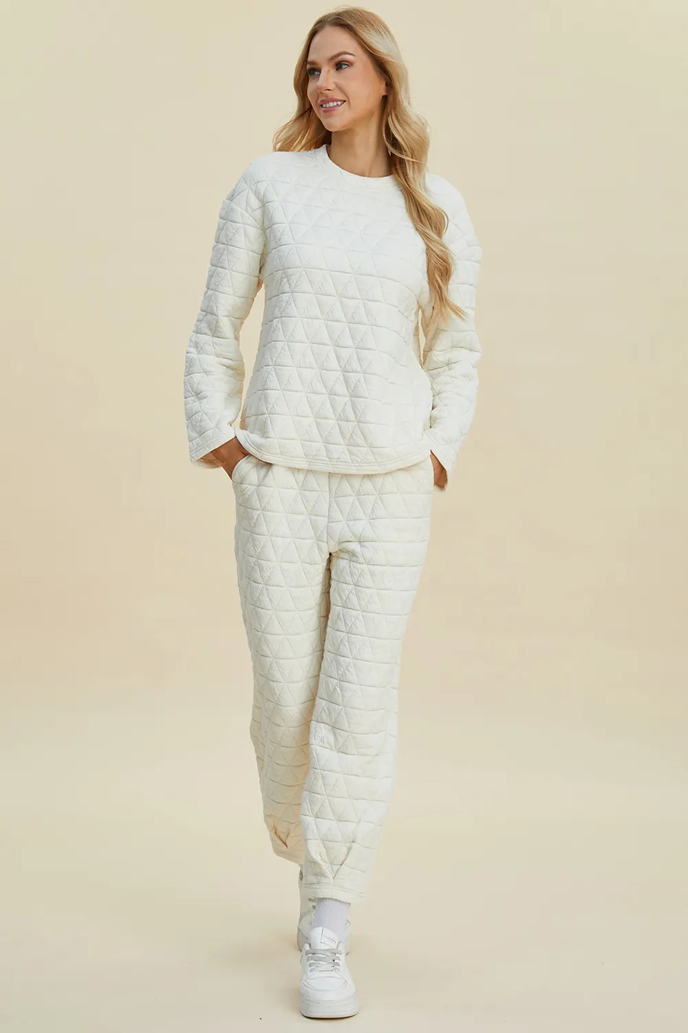 Textured Round Neck Long Sleeve Top and Pants Set - GT Elegance