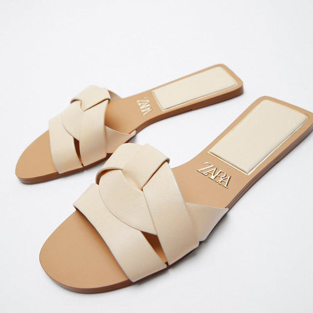 Casual Women's Gold Open Toe Leather Flat Sandals
