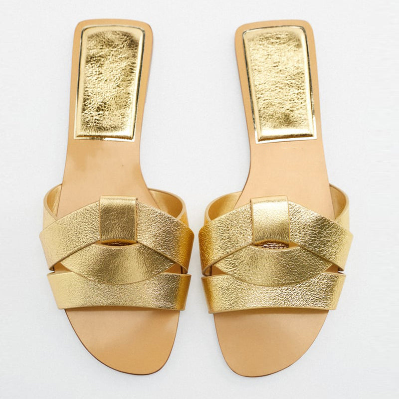 Casual Women's Gold Open Toe Leather Flat Sandals