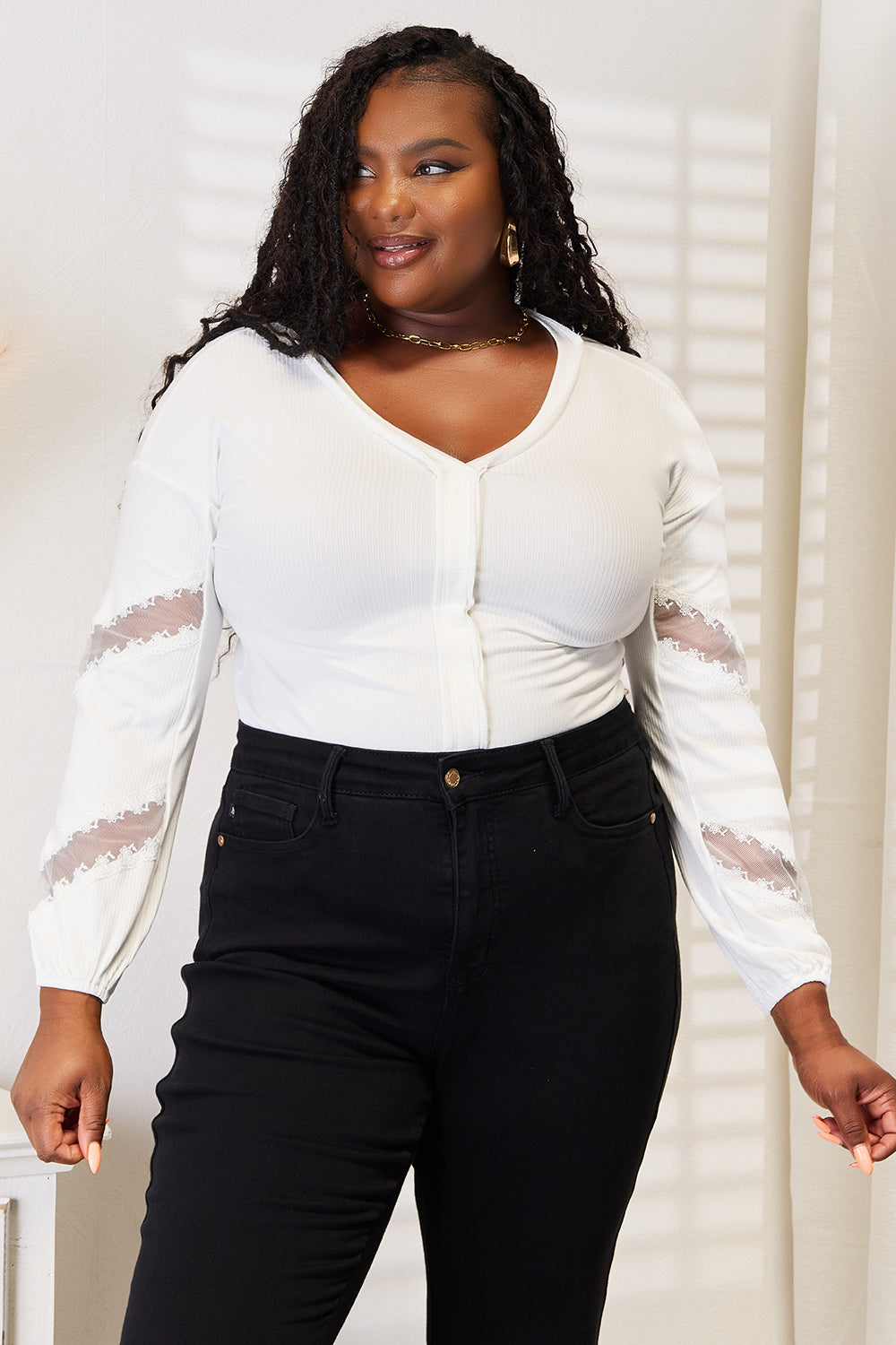 Double Take V-Neck Dropped Shoulder Blouse - GT Elegance