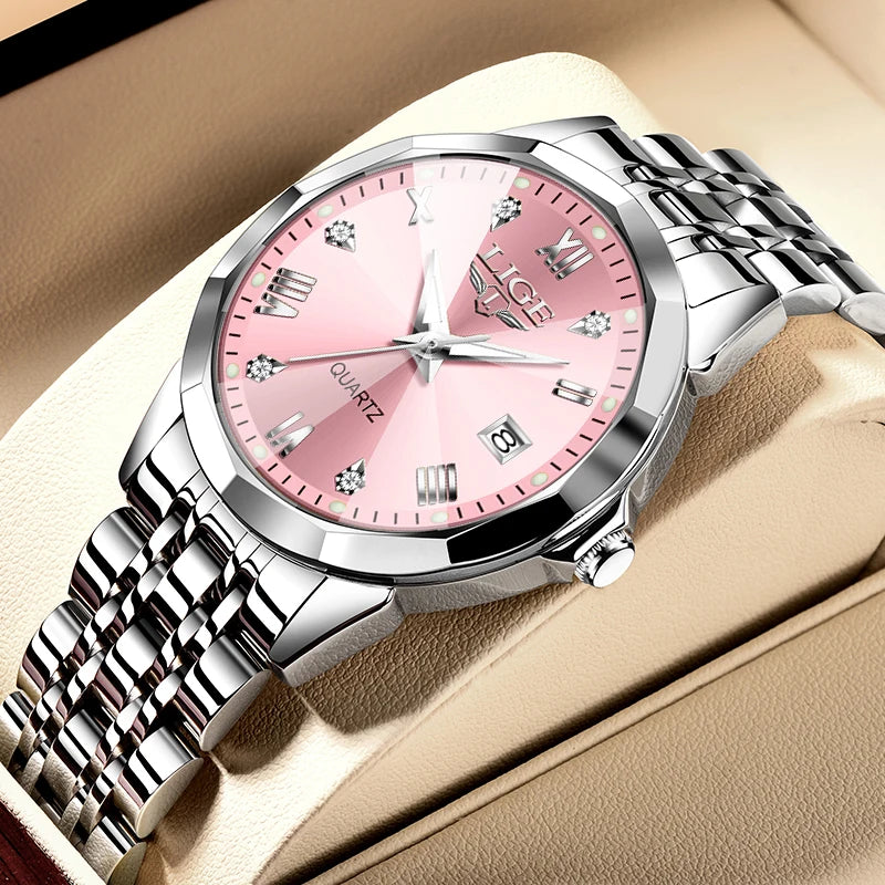 LIGE Creative Watch Women's Watches Fashion Waterproof Date Women's Quartz Wristwatch Top Brand Luxury Bracelet Watch For Girls