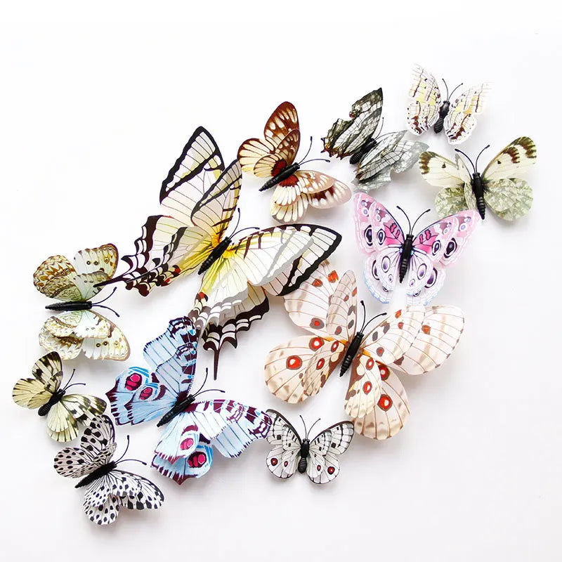 12pcs 3D Double Layer Butterflies Wall Stickers Living Room Decor Wedding Kids Room Decoration DIY Wall Art Magnet Stickers 2030