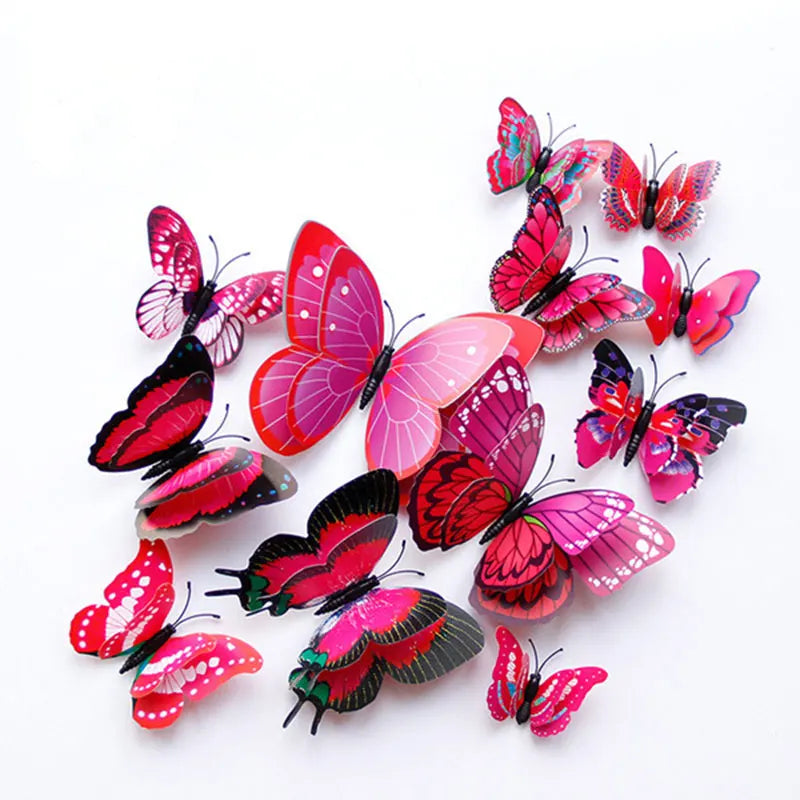 12pcs 3D Double Layer Butterflies Wall Stickers Living Room Decor Wedding Kids Room Decoration DIY Wall Art Magnet Stickers 2030
