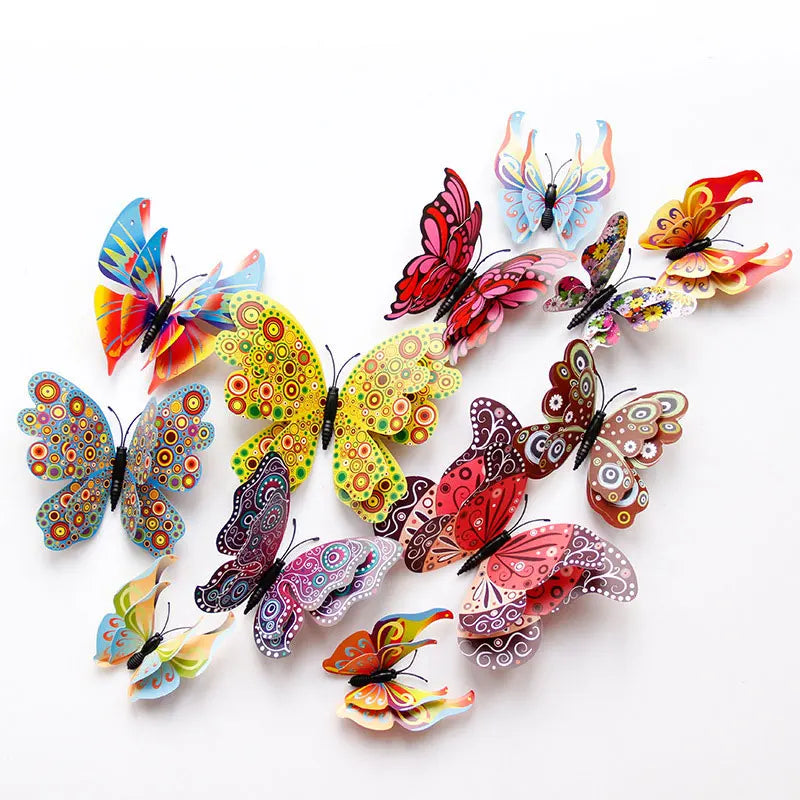12pcs 3D Double Layer Butterflies Wall Stickers Living Room Decor Wedding Kids Room Decoration DIY Wall Art Magnet Stickers 2030