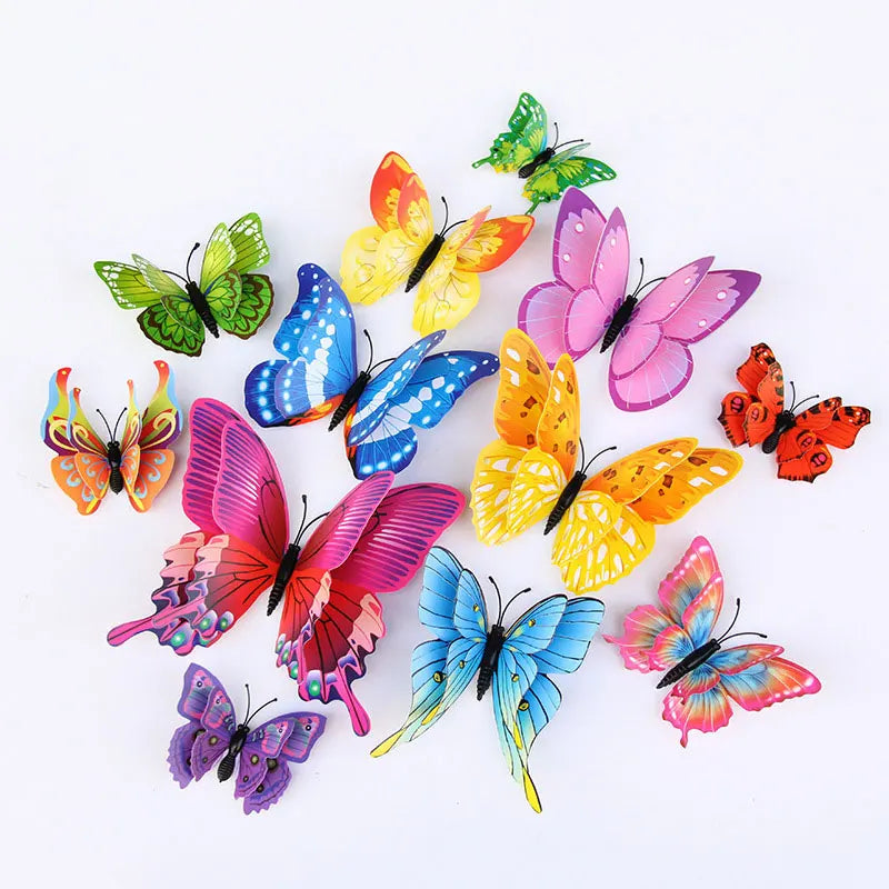 12pcs 3D Double Layer Butterflies Wall Stickers Living Room Decor Wedding Kids Room Decoration DIY Wall Art Magnet Stickers 2030