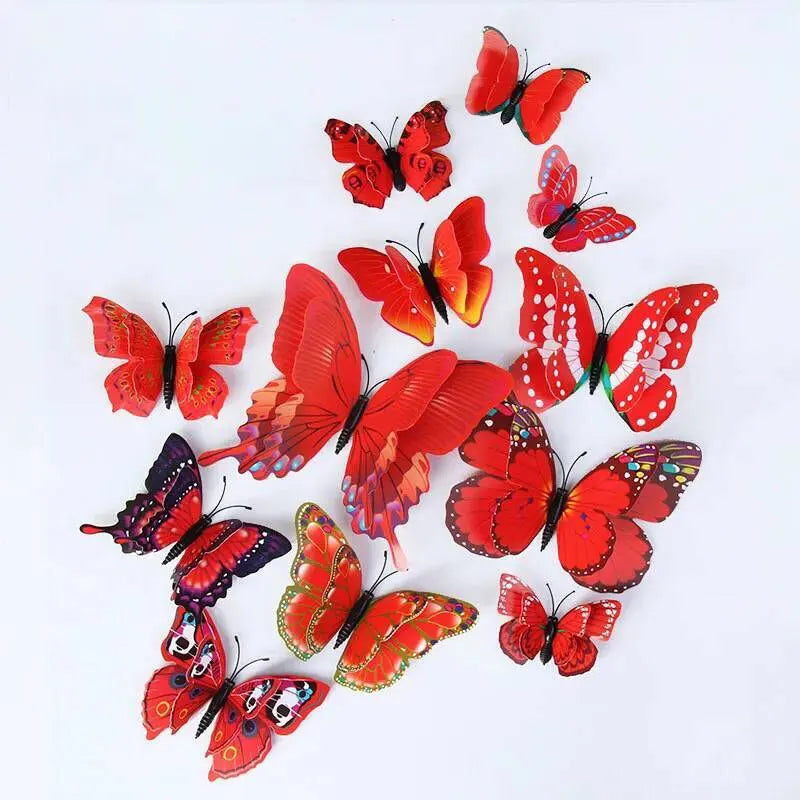 12pcs 3D Double Layer Butterflies Wall Stickers Living Room Decor Wedding Kids Room Decoration DIY Wall Art Magnet Stickers 2030