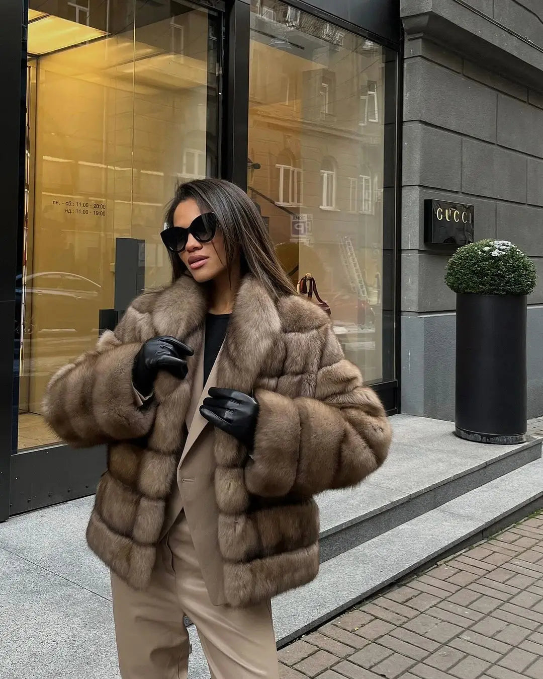 Retro Black Fur Patchwork Woolen Coat Women Chic Full Sleeve V-neck Lace Up Loose Overcoat 2025 Lady Winter Commute Outerwear