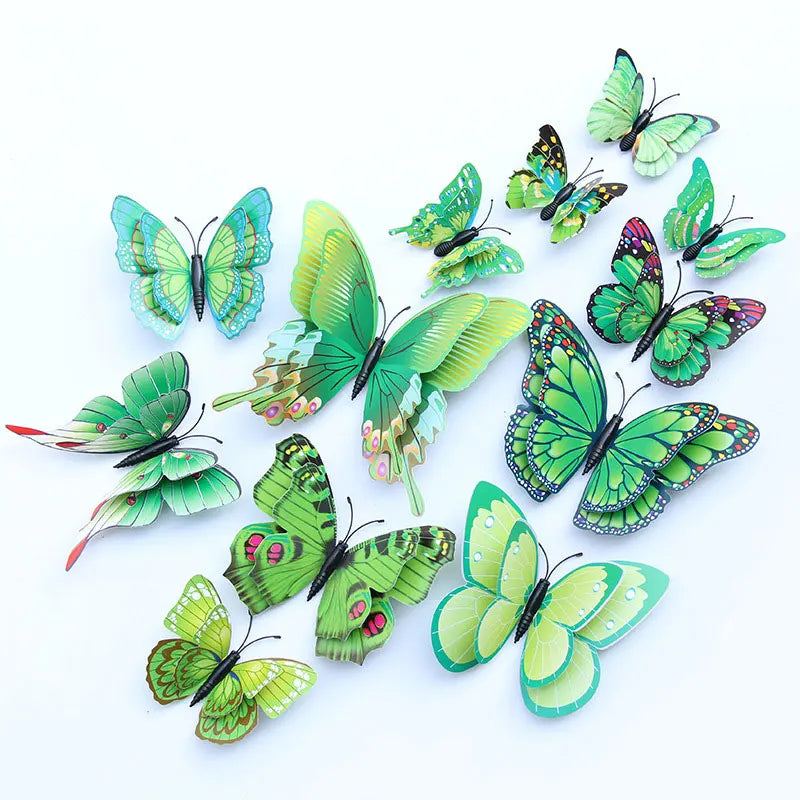 12pcs 3D Double Layer Butterflies Wall Stickers Living Room Decor Wedding Kids Room Decoration DIY Wall Art Magnet Stickers 2030