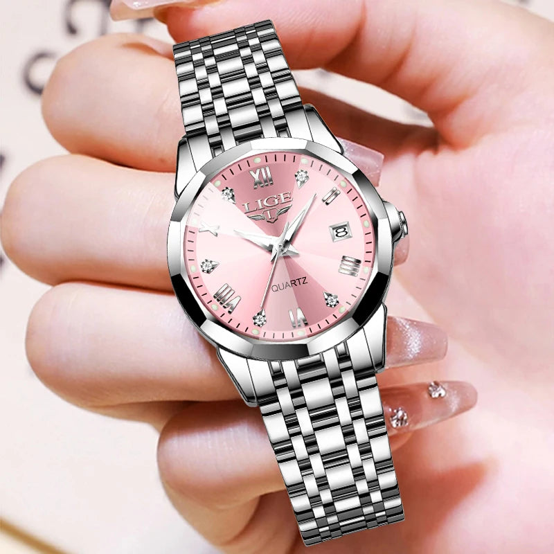 LIGE Creative Watch Women's Watches Fashion Waterproof Date Women's Quartz Wristwatch Top Brand Luxury Bracelet Watch For Girls