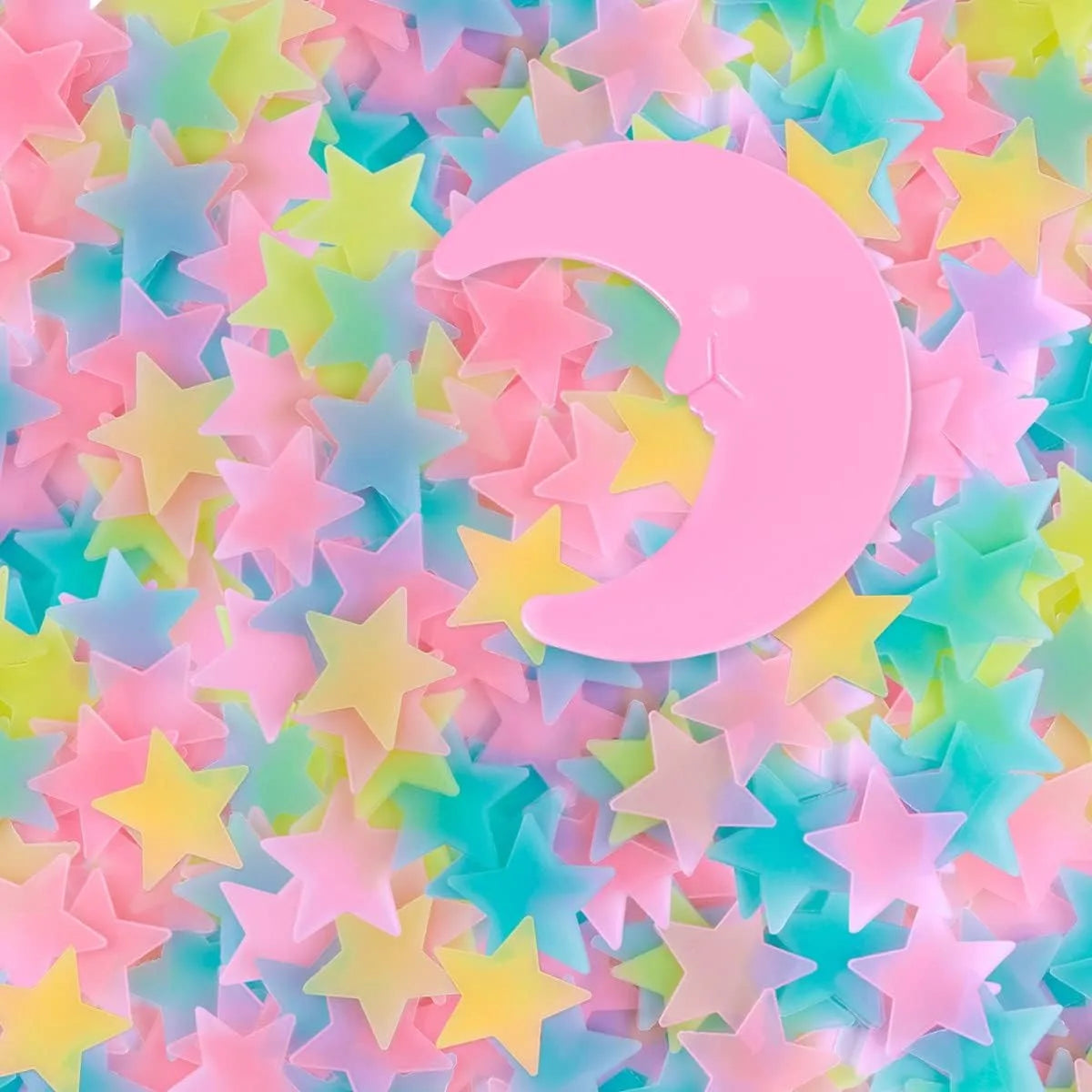 100pcs Glow in The Dark Luminous Stars Fluorescent Noctilucent Plastic Stars Wall Stickers Glowing Stars Decals for Home Art Decor Nursery Ceiling Kids Babys Bedroom Room Multicolor