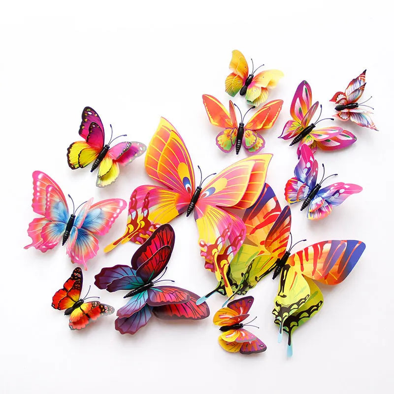 12pcs 3D Double Layer Butterflies Wall Stickers Living Room Decor Wedding Kids Room Decoration DIY Wall Art Magnet Stickers 2030