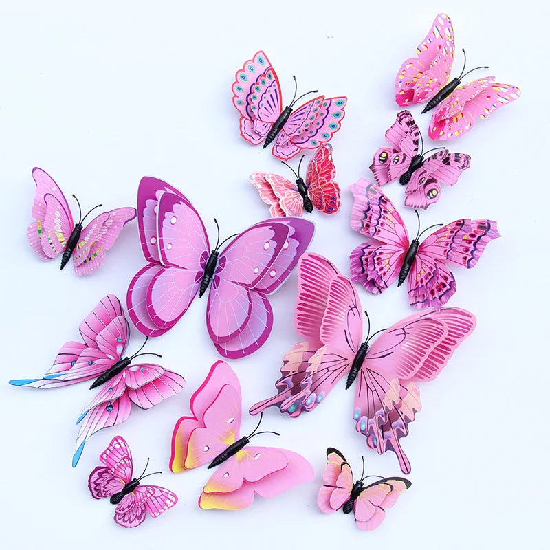 12pcs 3D Double Layer Butterflies Wall Stickers Living Room Decor Wedding Kids Room Decoration DIY Wall Art Magnet Stickers 2030
