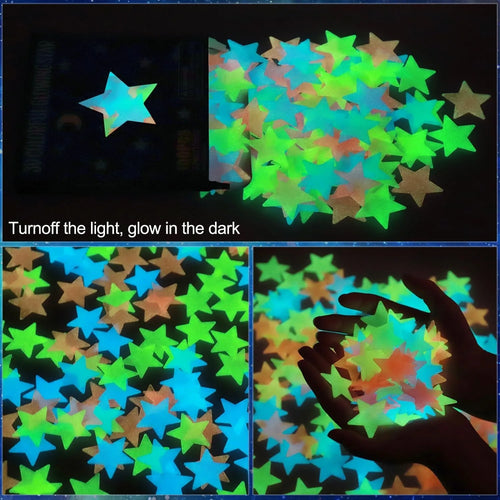 100pcs Glow in The Dark Luminous Stars Fluorescent Noctilucent Plastic Stars Wall Stickers Glowing Stars Decals for Home Art Decor Nursery Ceiling Kids Babys Bedroom Room Multicolor