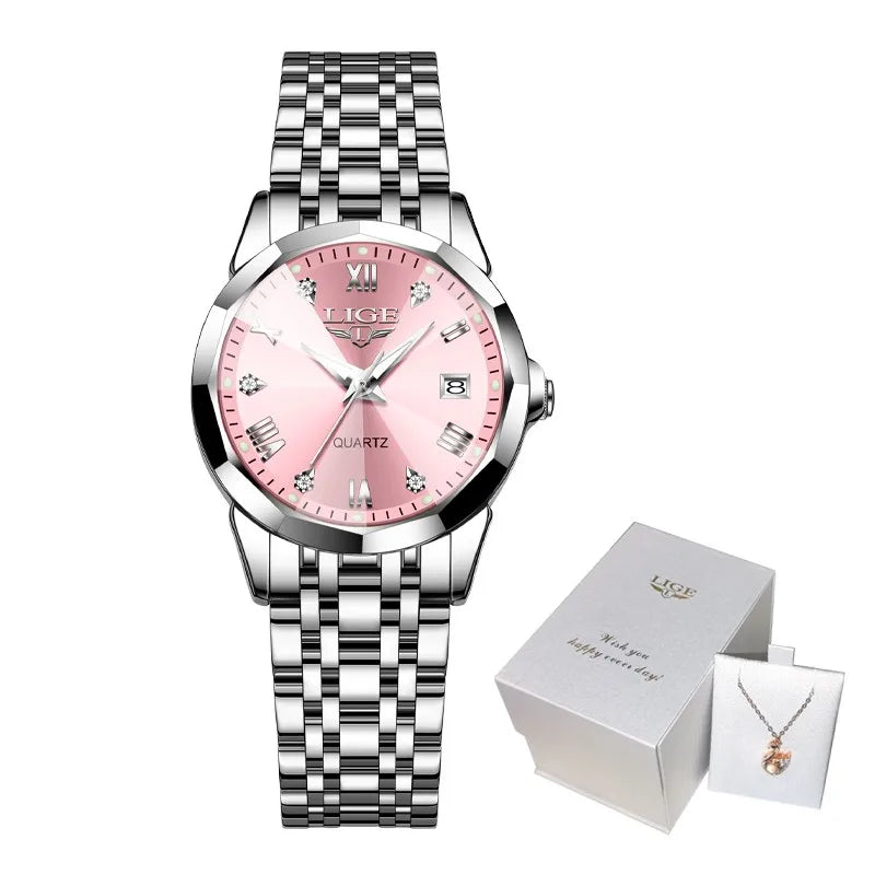 LIGE Creative Watch Women's Watches Fashion Waterproof Date Women's Quartz Wristwatch Top Brand Luxury Bracelet Watch For Girls