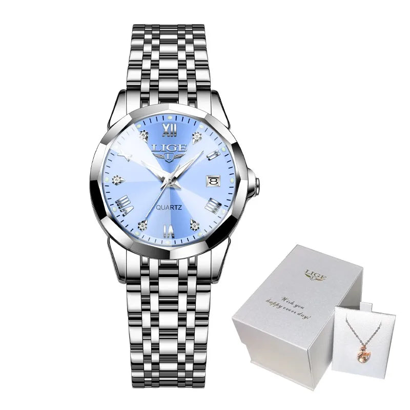 LIGE Creative Watch Women's Watches Fashion Waterproof Date Women's Quartz Wristwatch Top Brand Luxury Bracelet Watch For Girls