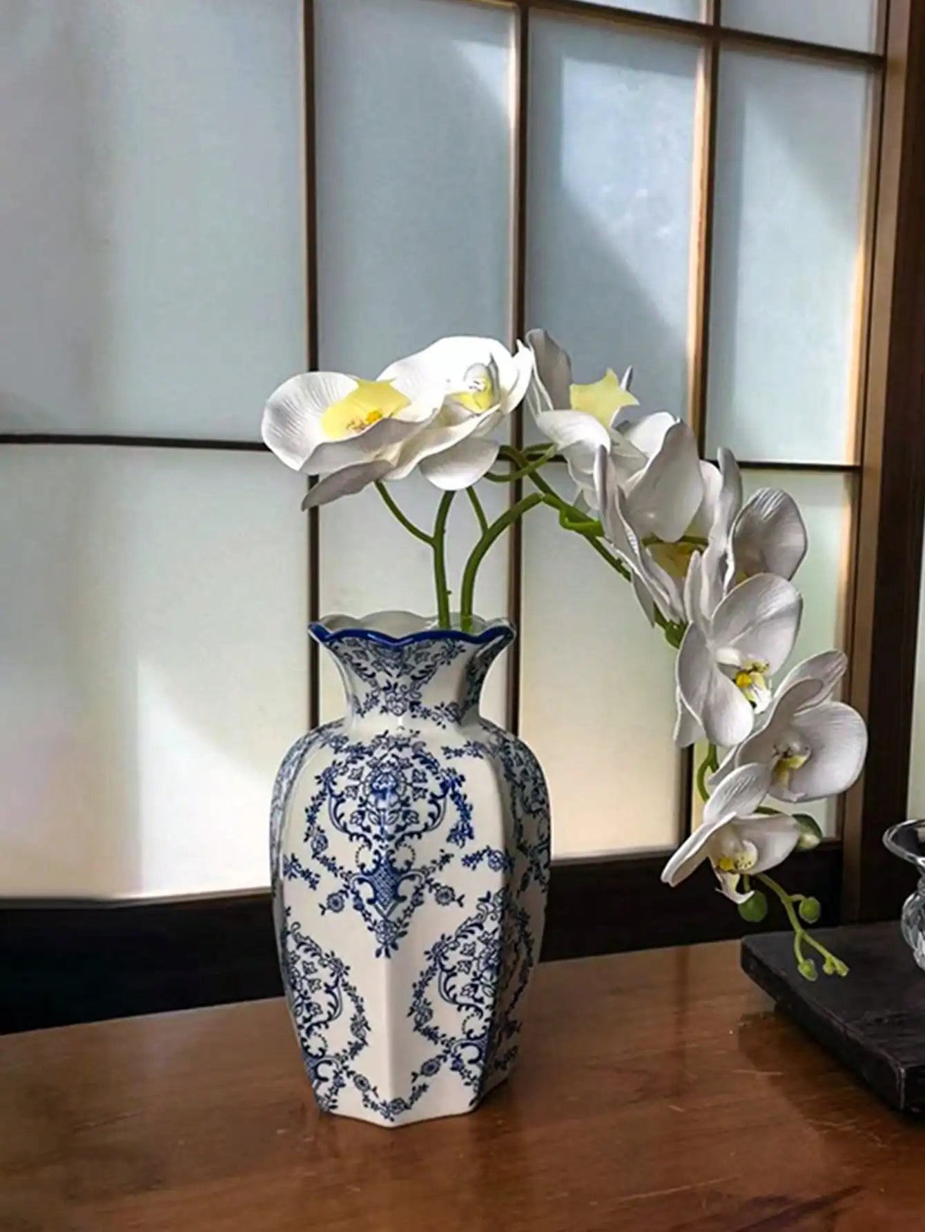 1 Pc Blue & White Porcelain Vase, New Chinese Retro Flower Vase, Living Room, Entrance, Office Floral Decor, Atmosphere Photogra