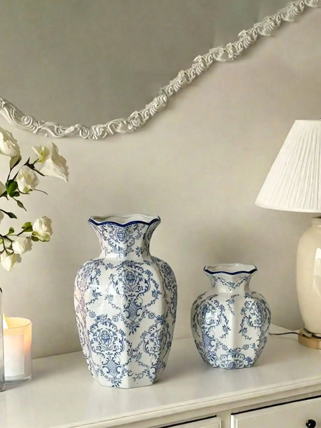 1 Pc Blue & White Porcelain Vase, New Chinese Retro Flower Vase, Living Room, Entrance, Office Floral Decor, Atmosphere Photogra