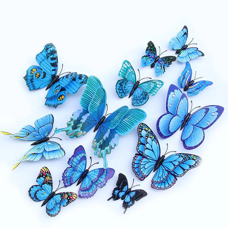 12pcs 3D Double Layer Butterflies Wall Stickers Living Room Decor Wedding Kids Room Decoration DIY Wall Art Magnet Stickers 2030