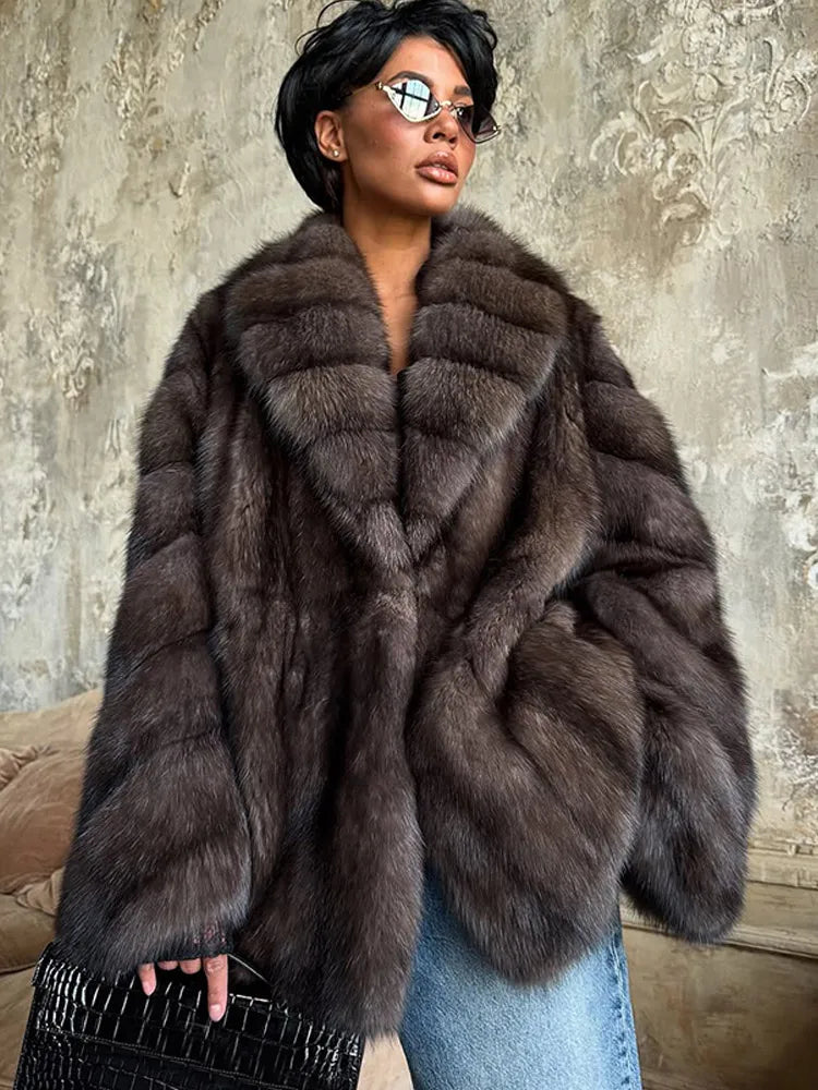 Retro Black Fur Patchwork Woolen Coat Women Chic Full Sleeve V-neck Lace Up Loose Overcoat 2025 Lady Winter Commute Outerwear
