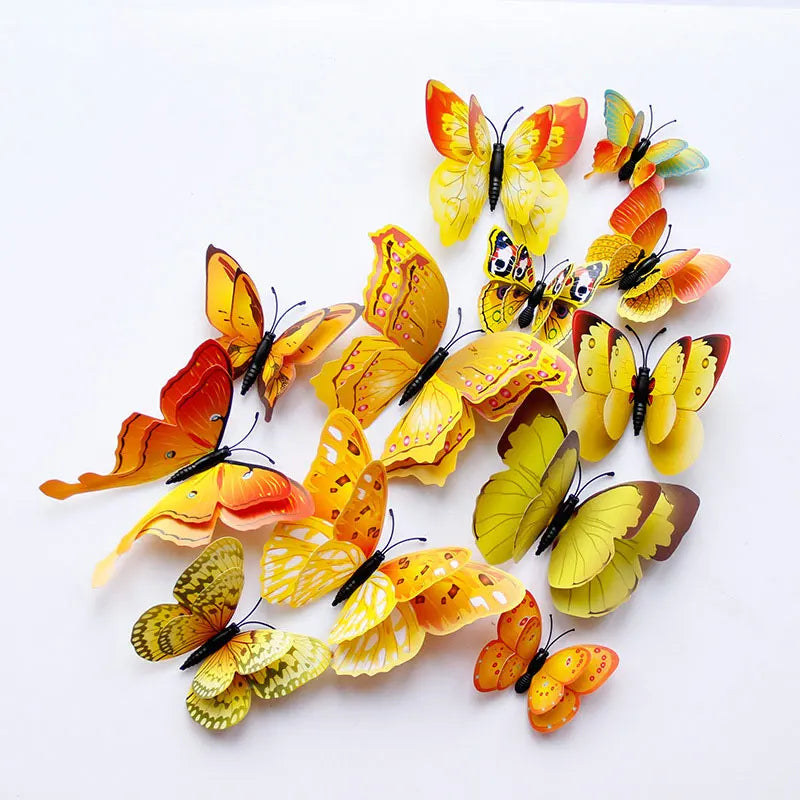 12pcs 3D Double Layer Butterflies Wall Stickers Living Room Decor Wedding Kids Room Decoration DIY Wall Art Magnet Stickers 2030