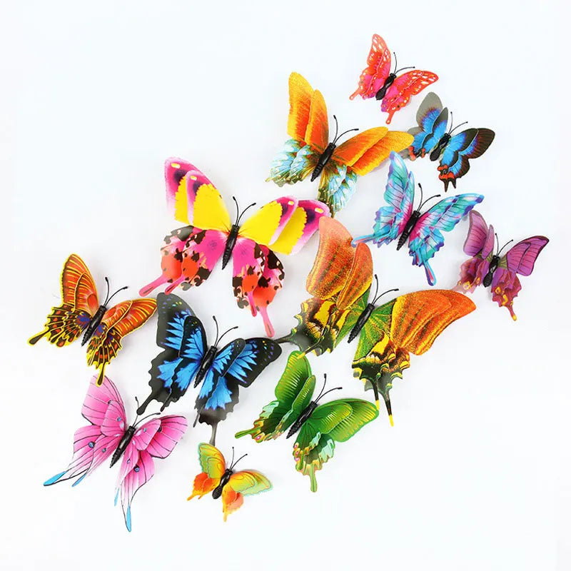 12pcs 3D Double Layer Butterflies Wall Stickers Living Room Decor Wedding Kids Room Decoration DIY Wall Art Magnet Stickers 2030