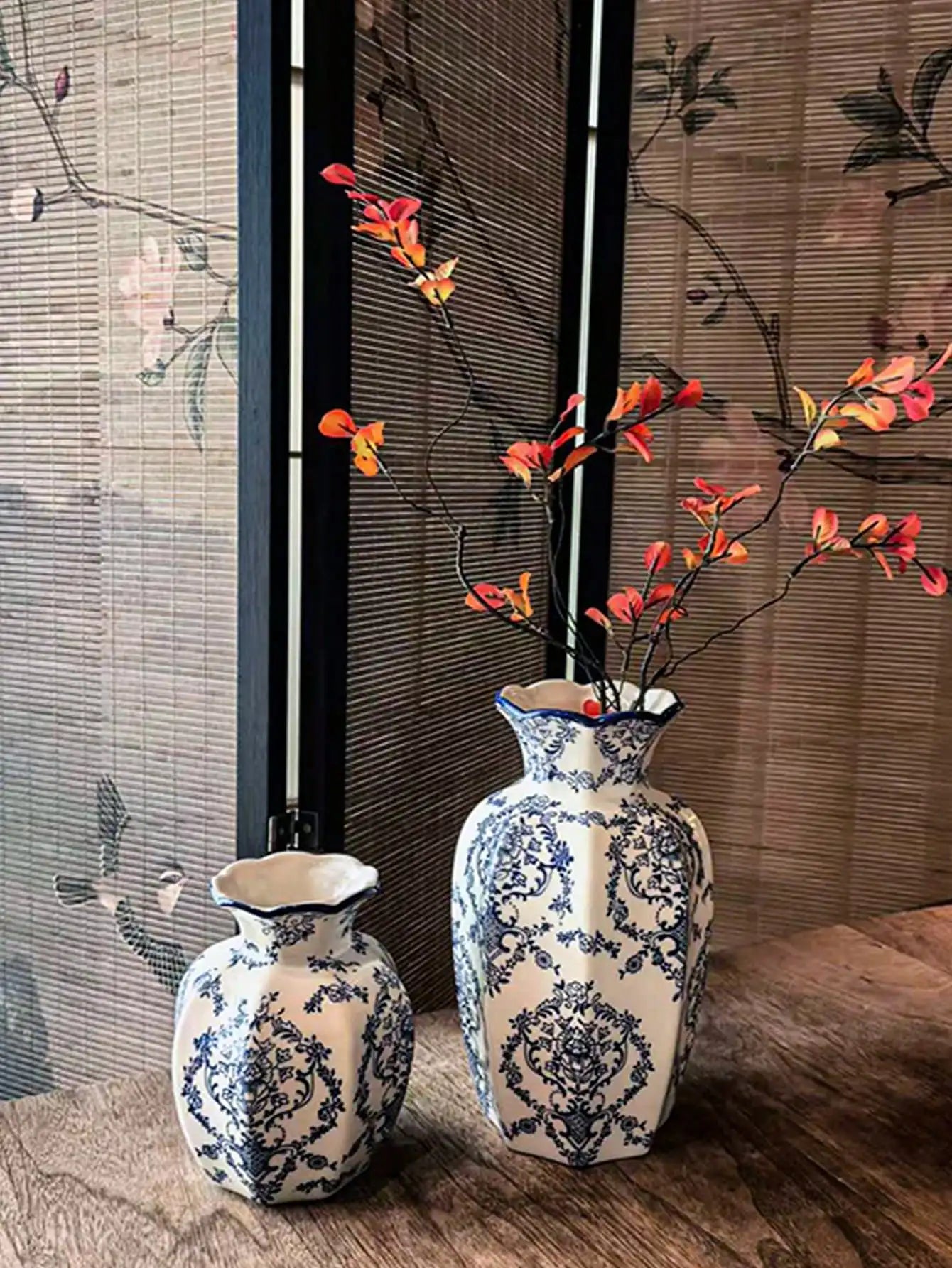 1 Pc Blue & White Porcelain Vase, New Chinese Retro Flower Vase, Living Room, Entrance, Office Floral Decor, Atmosphere Photogra