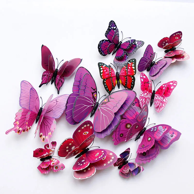 12pcs 3D Double Layer Butterflies Wall Stickers Living Room Decor Wedding Kids Room Decoration DIY Wall Art Magnet Stickers 2030