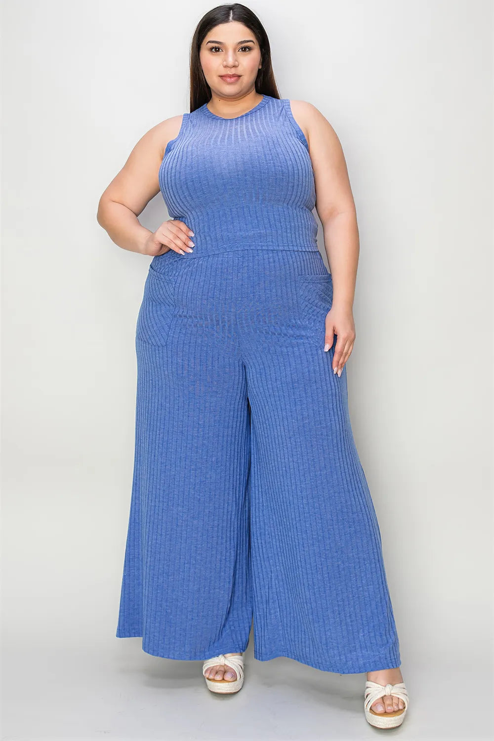 Ribbed Tank and Wide-Leg Pants Set - GT Elegance