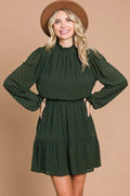 Swiss Dot Smock Neck Mini Dress with Pockets - GT Elegance